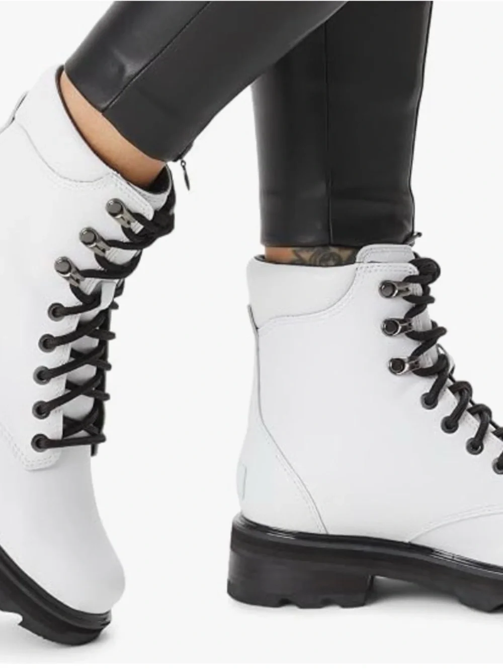 Sorel Lennox Lace Waterproof White Leather Combat Boots